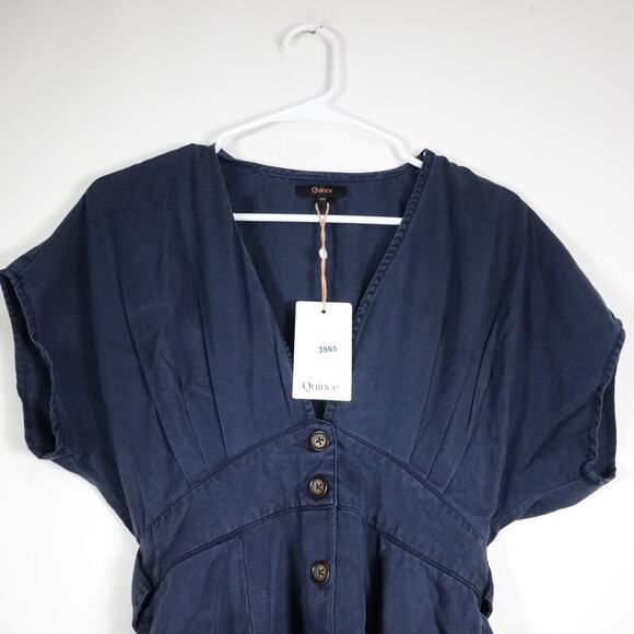 New Quince Vintage Wash Tencel Button Front Dress Lyocell Midnight Blue XS 3965K - Picture 3 of 9